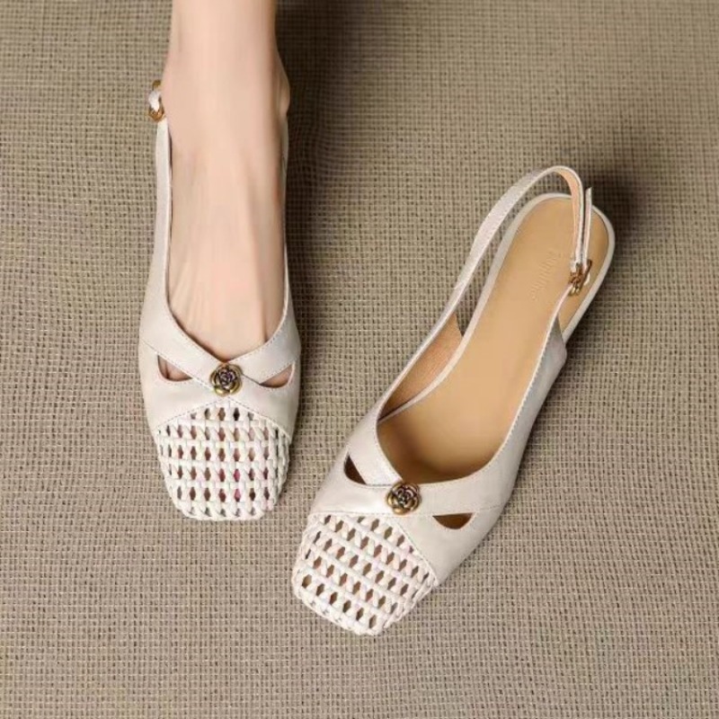 Women'S Heels - Women's French-style closed-toe sandals, chunky heel,
