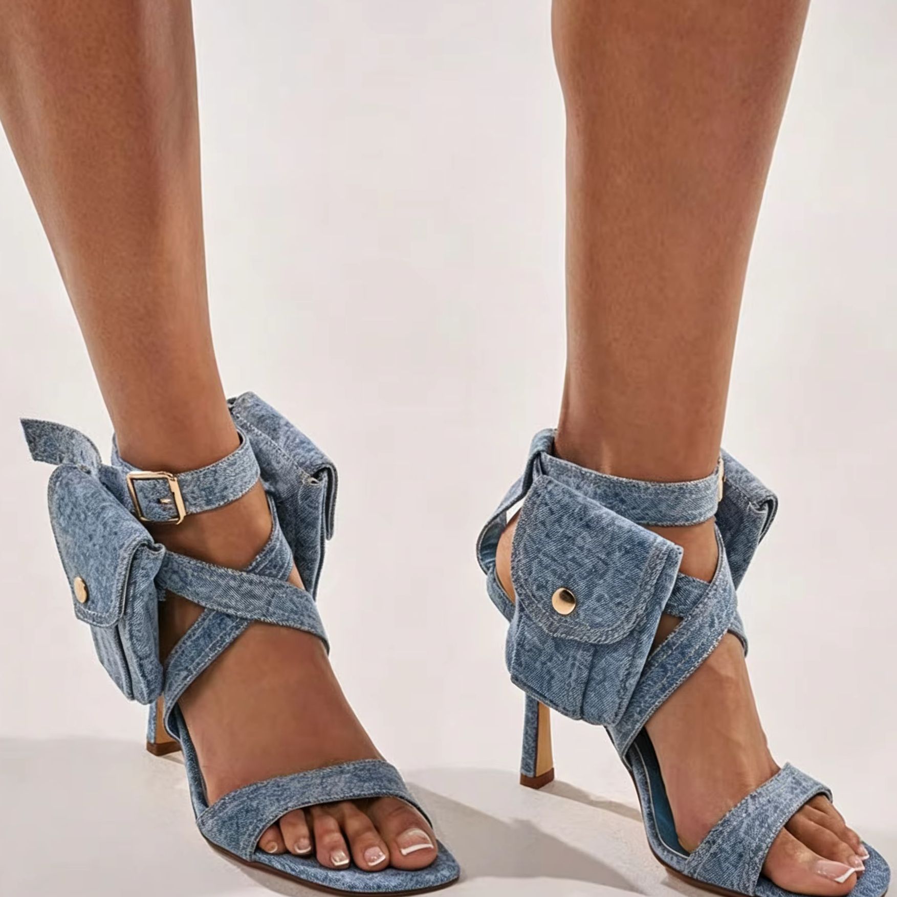 Women'S Shoes Trendy - Women Blue Denim Pocket Ankle Strap