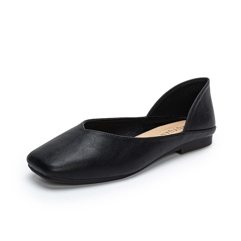 Women'S Shoes For Work - Square toe leather patchwork flat shoes