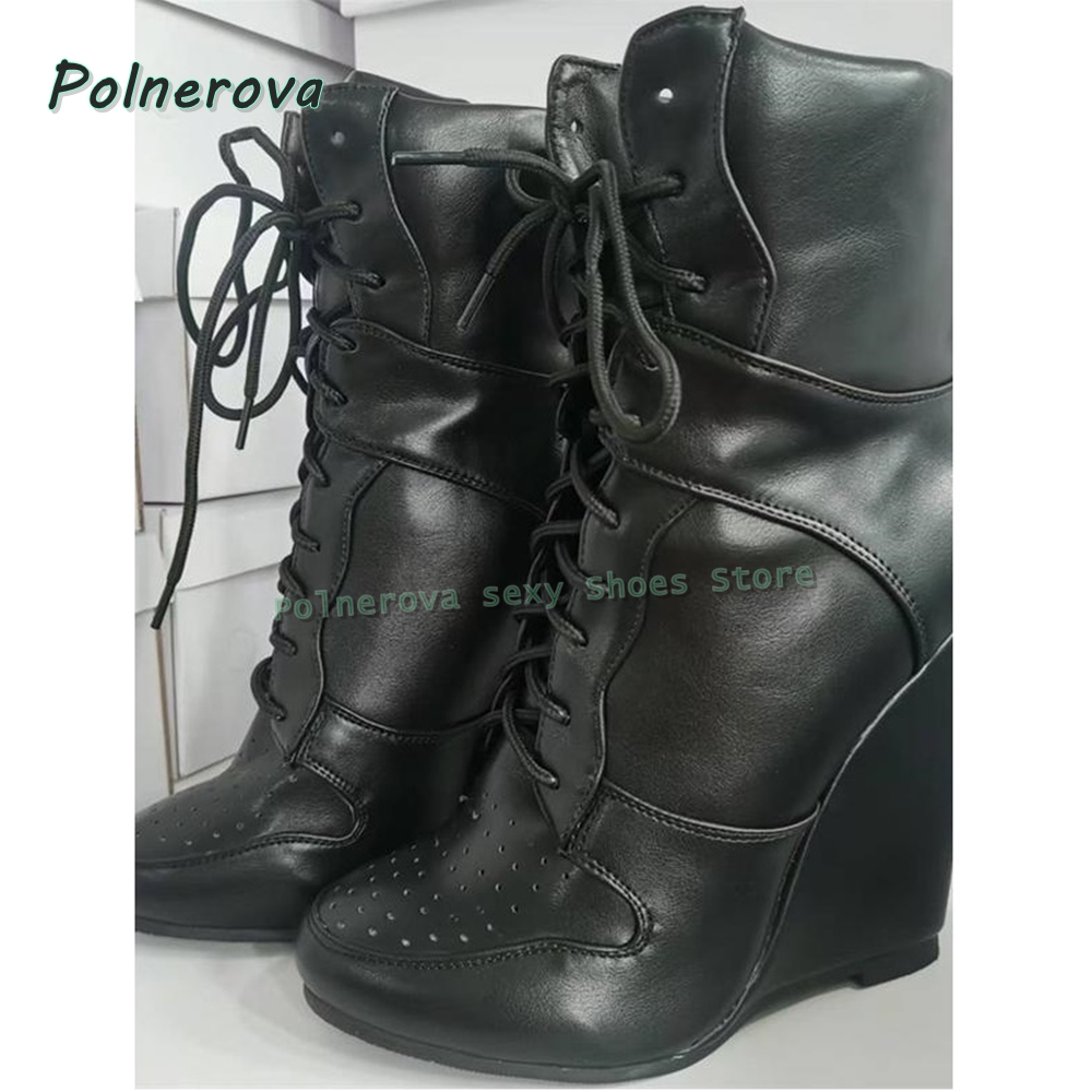 Cross Tied Wedge Mid-Calf Boot - Women'S Shoes Trending 2025 ulasan dan harga