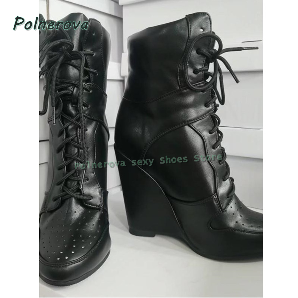 Cross Tied Wedge Mid-Calf Boot - Women'S Shoes Trending 2025 ulasan dan harga