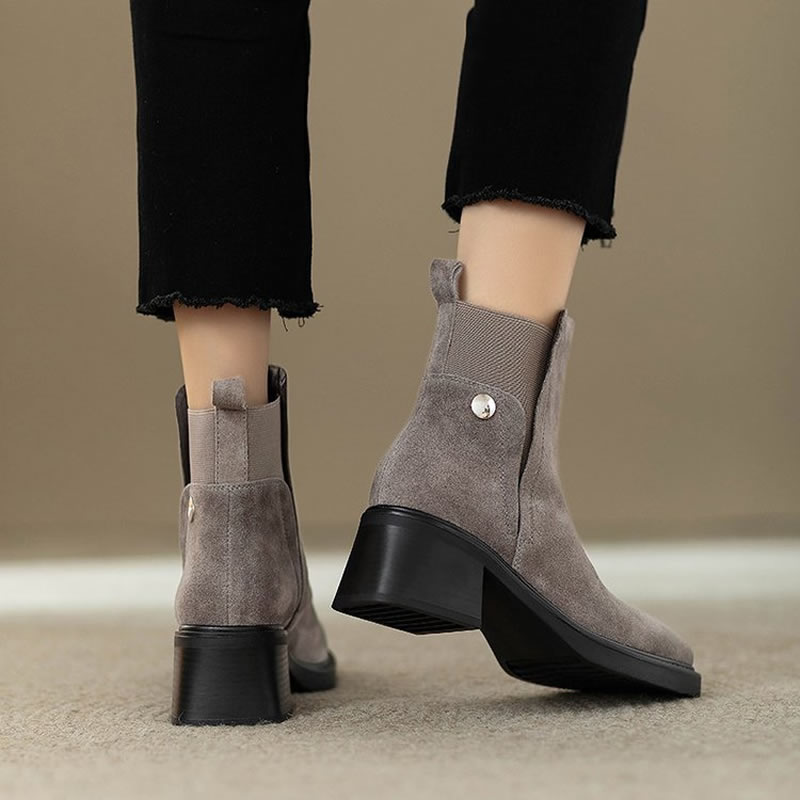 Suede Women Chunky Ankle Boots - Women'S Shoes Trending 2025 ulasan dan harga
