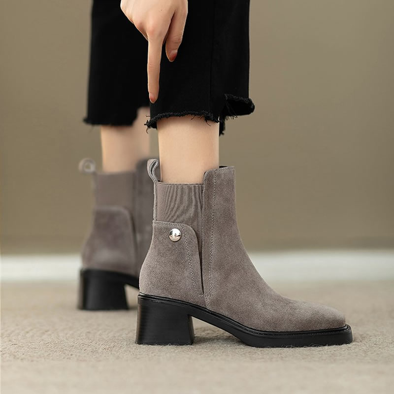 Suede Women Chunky Ankle Boots - Women'S Shoes Trending 2025 ulasan dan harga