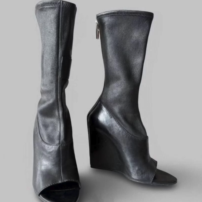 Black leather wedges peep toe  - Women'S Shoes Paris ulasan dan harga