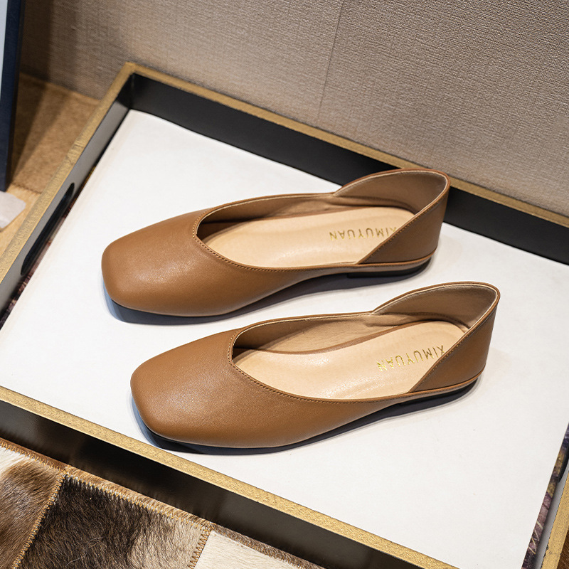 Square toe leather patchwork f - Women'S Shoes For Work ulasan dan harga